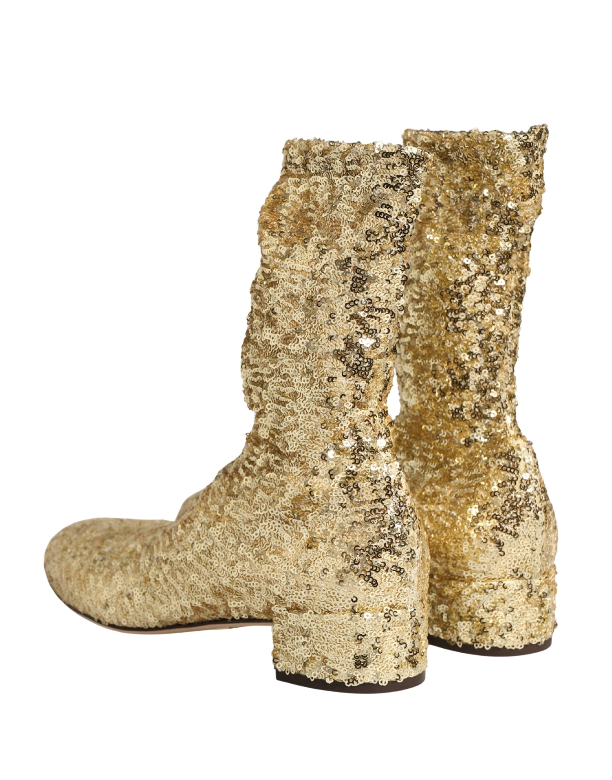 Dolce & Gabbana Short Boots with Gold Sequins and Stretch