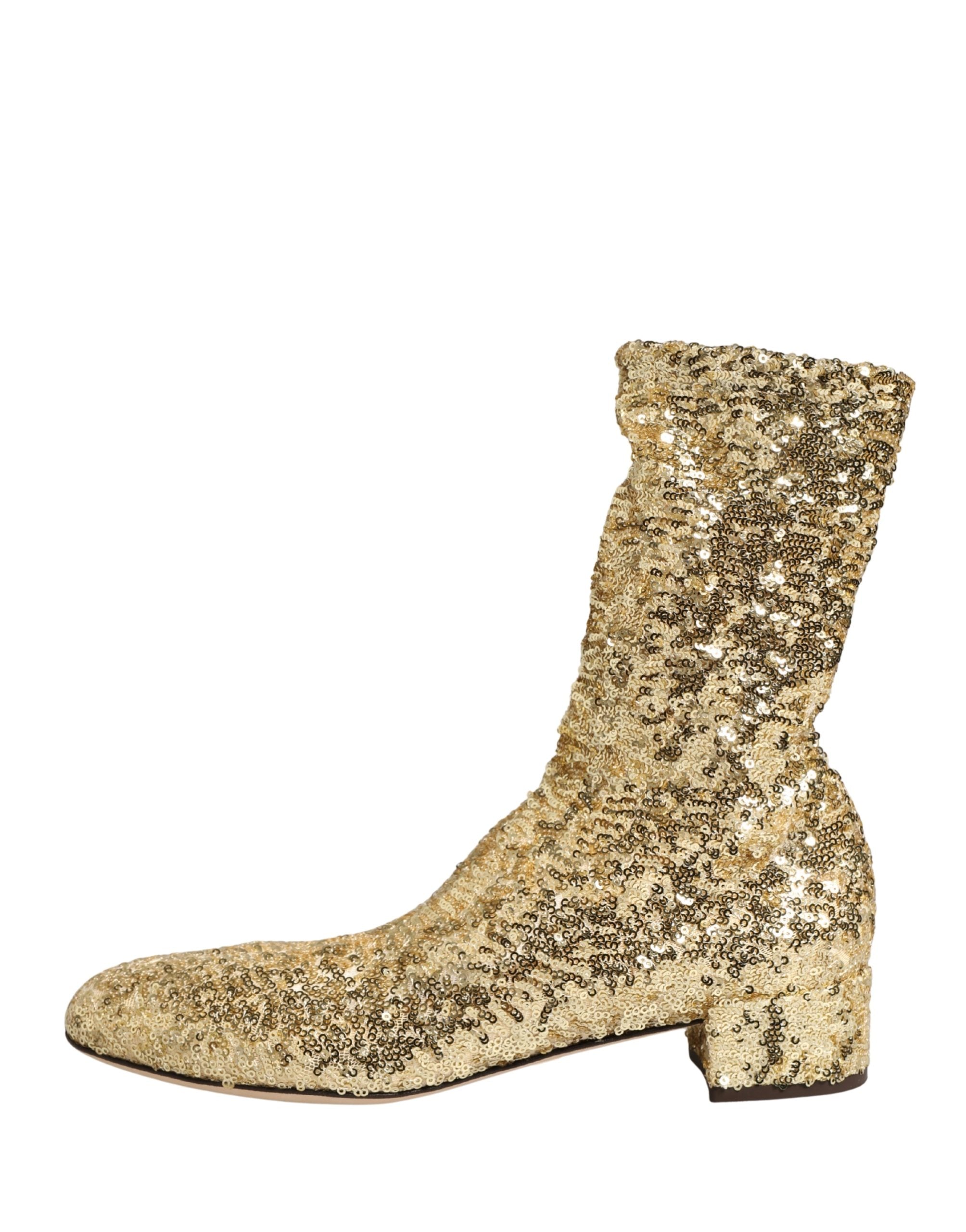 Dolce & Gabbana Short Boots with Gold Sequins and Stretch