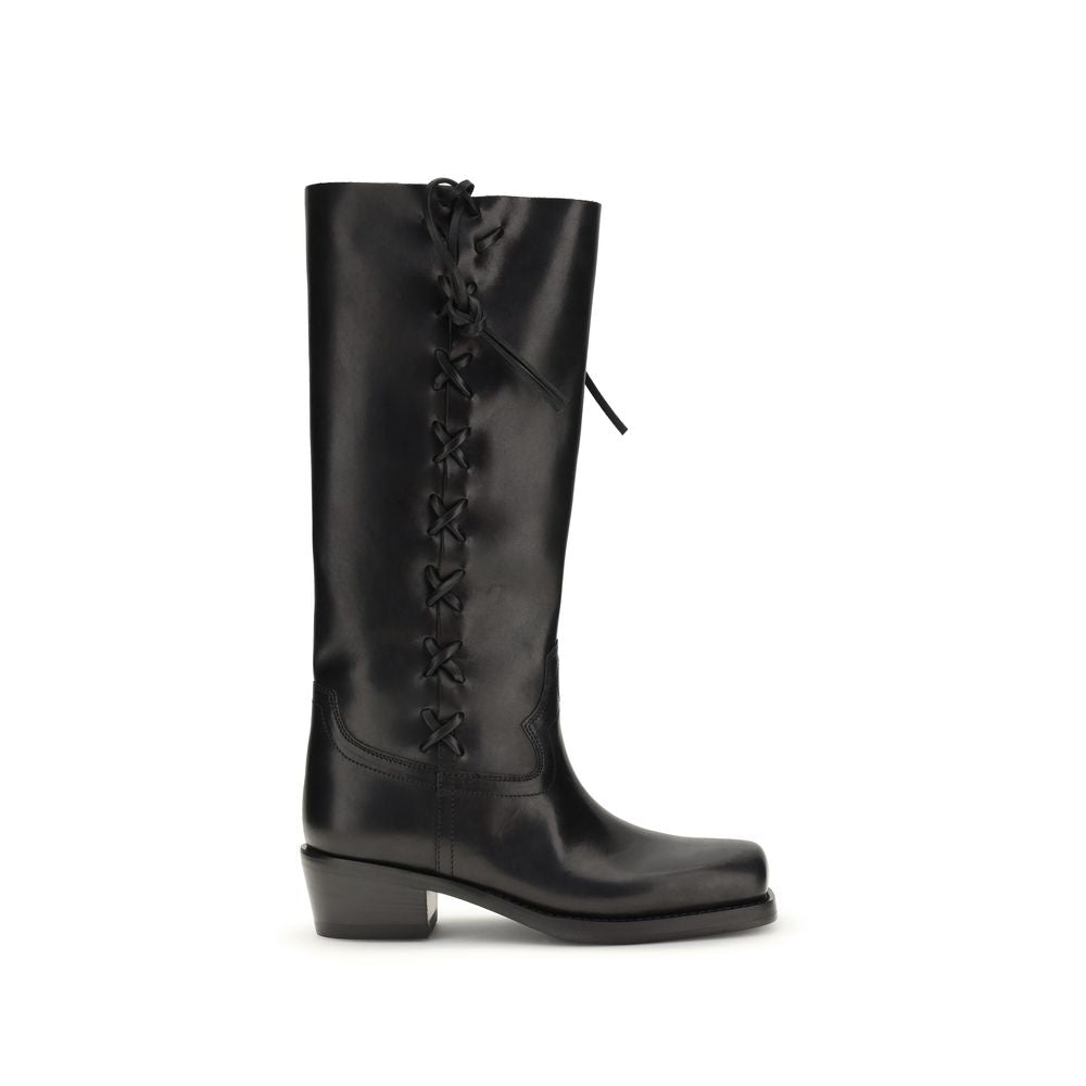 Paris Texas Black Bos Taurus Calf Leather Lace-up Boots