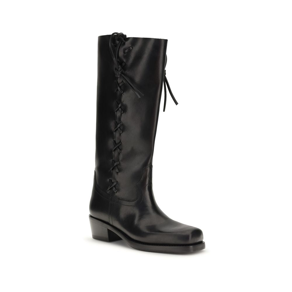 Paris Texas Black Bos Taurus Calf Leather Lace-up Boots