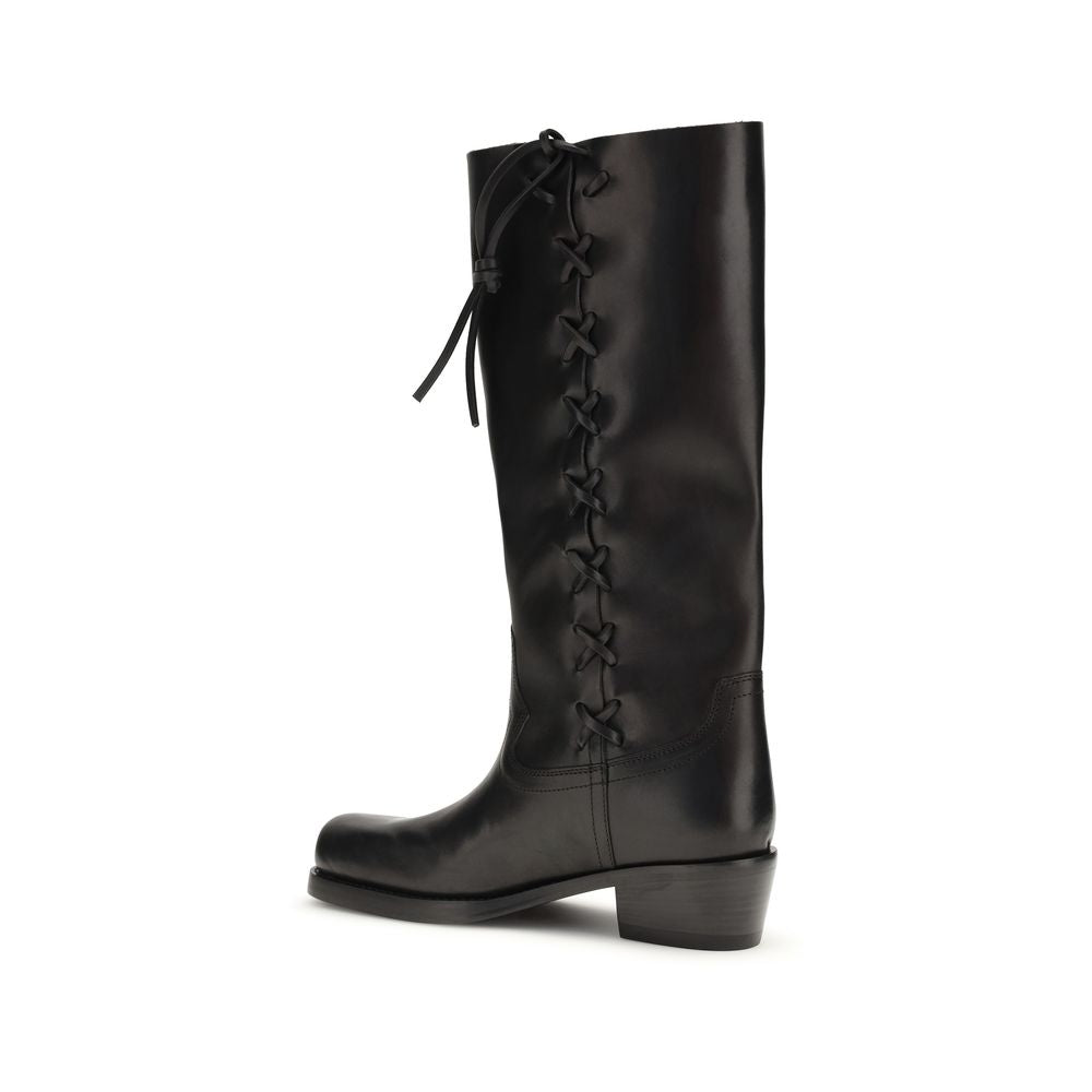 Paris Texas Black Bos Taurus Calf Leather Lace-up Boots