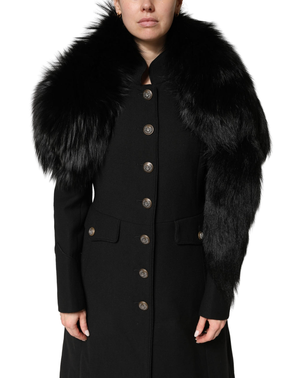 Dolce & Gabbana Black Fox Fur Neck Warmer Winter Scarf