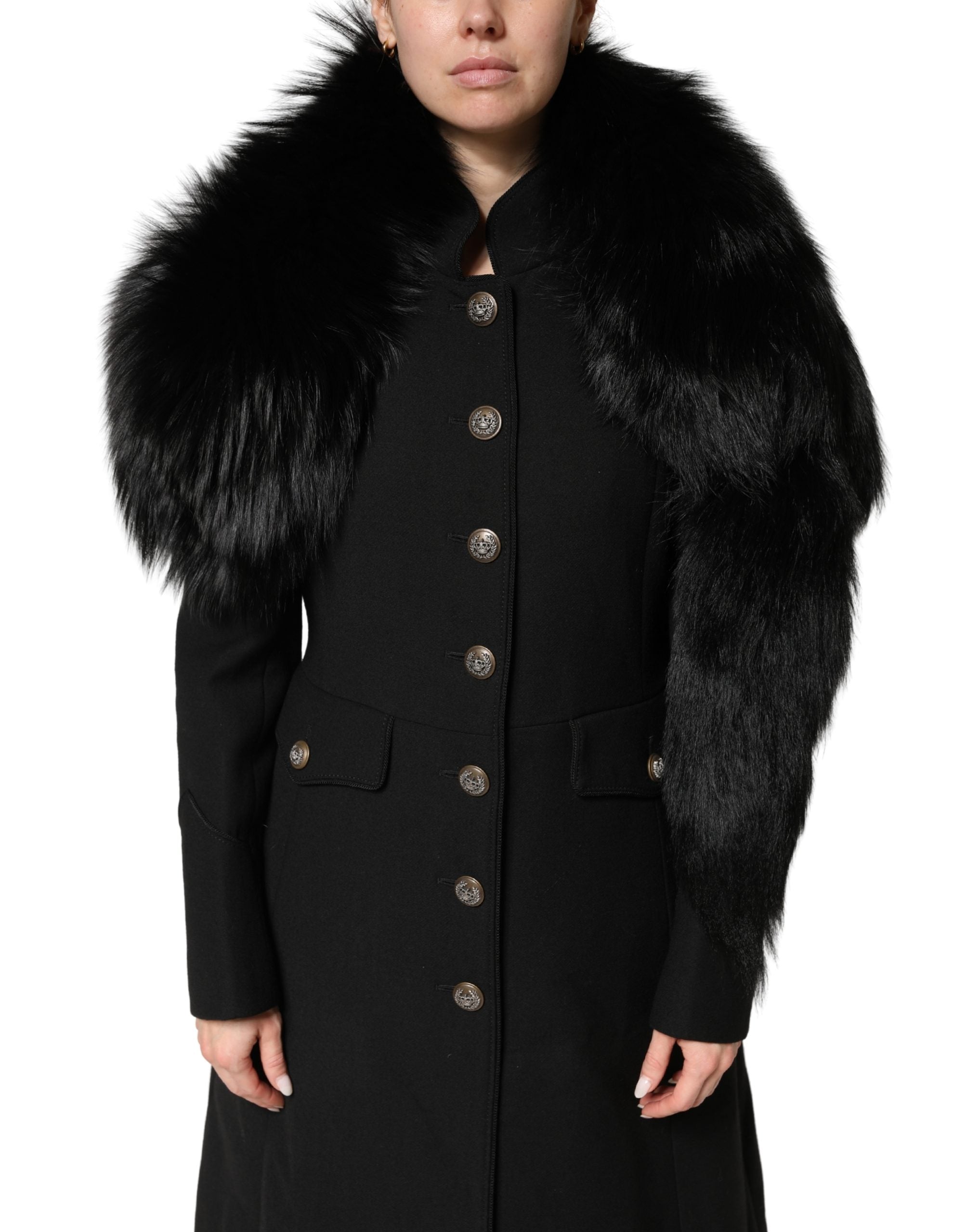 Dolce & Gabbana Black Fox Fur Neck Warmer Winter Scarf
