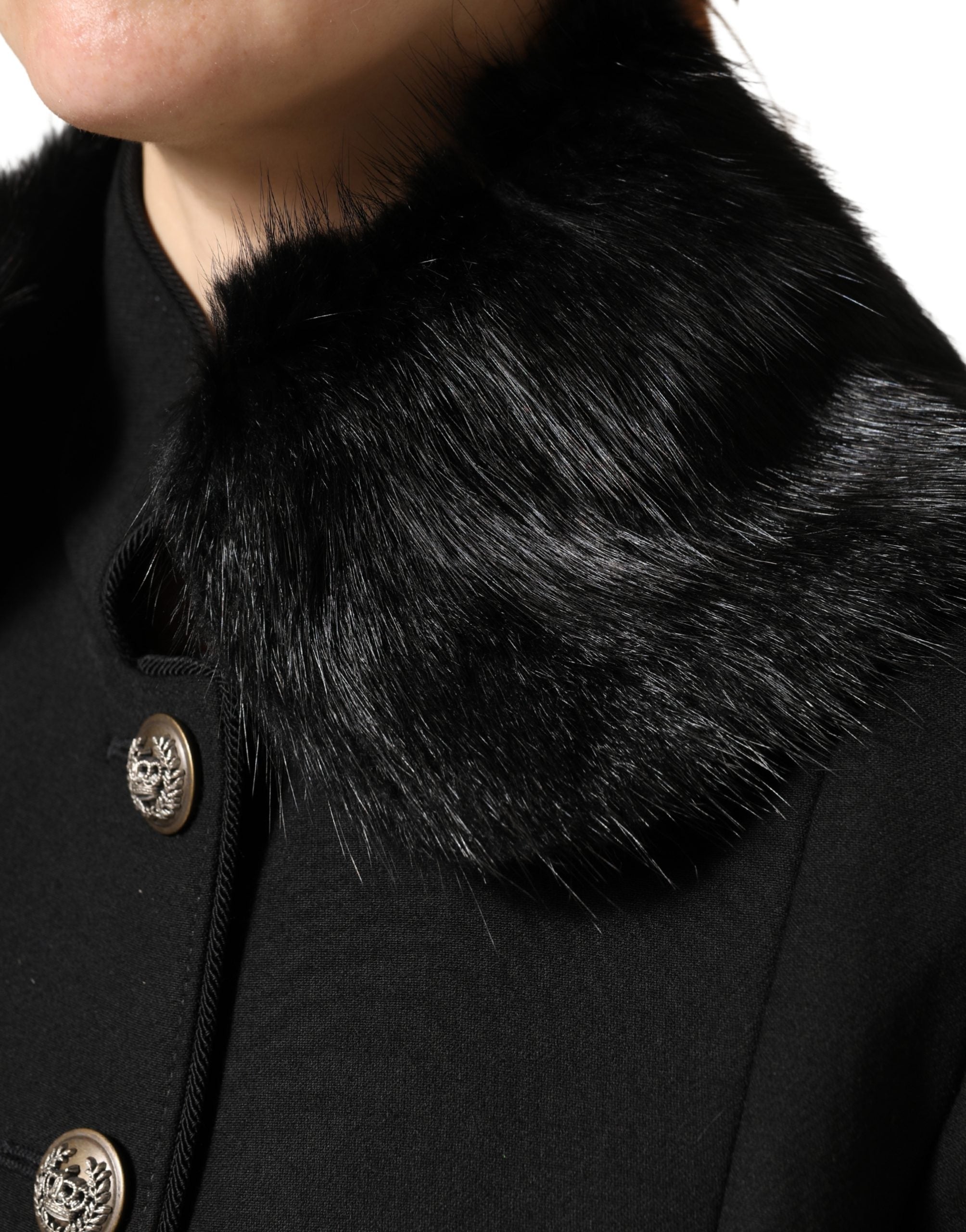 Dolce & Gabbana Black Fur Scarf Neck Wrap Cover Collar Scarf