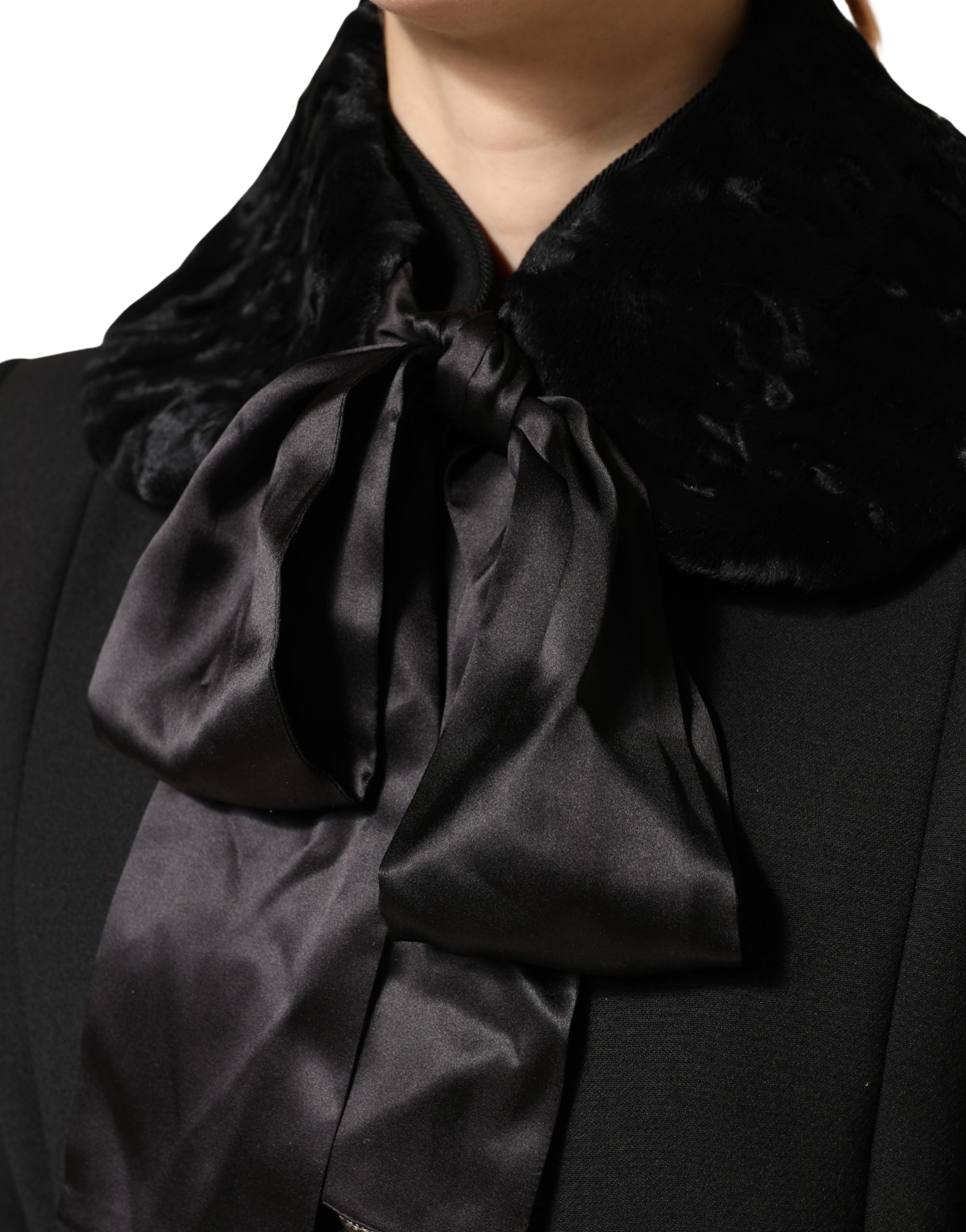 Dolce & Gabbana Schwarzer Lammfell Damen Halswärmer Winterschal