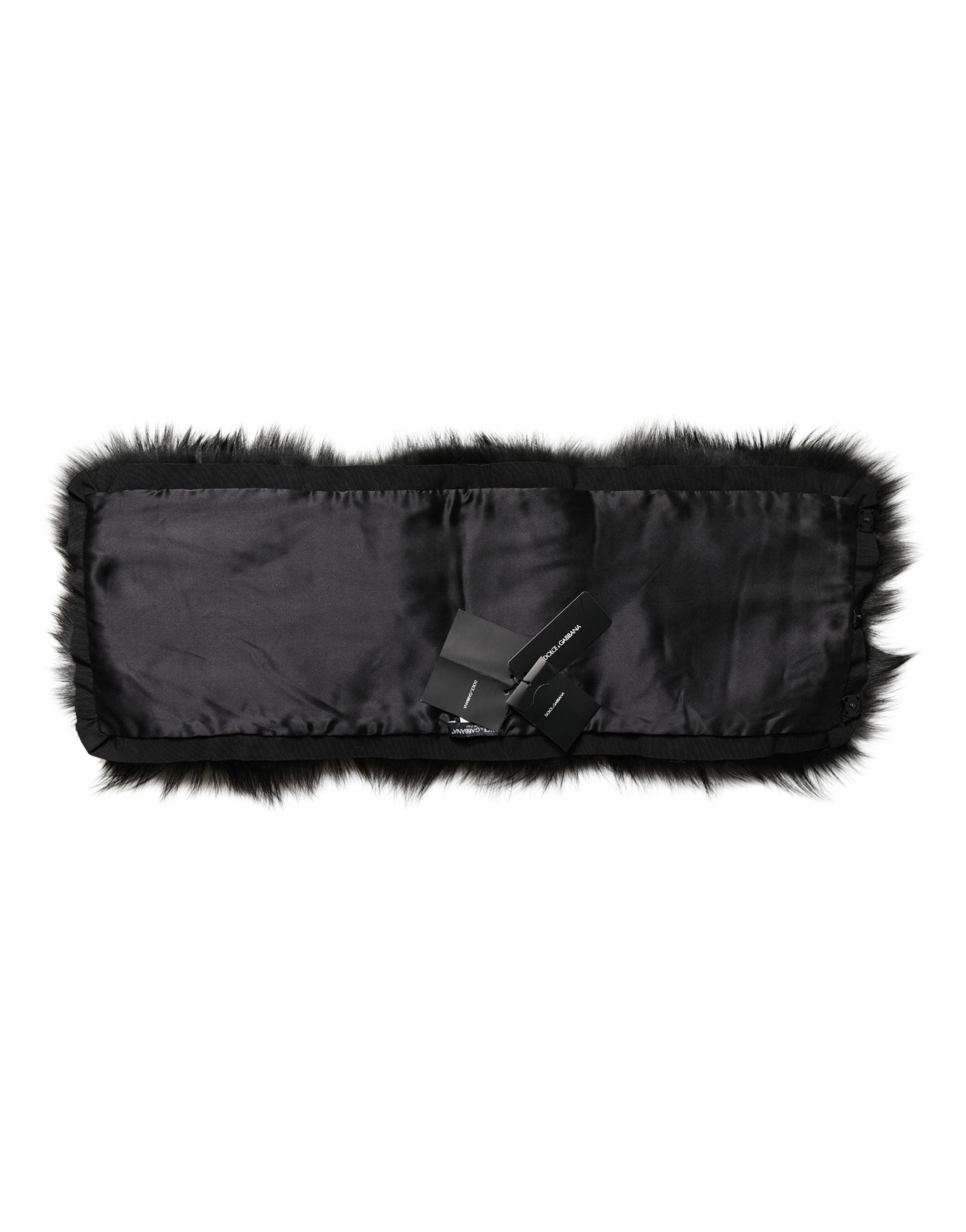 Dolce & Gabbana Schwarzer Pelzschulterkragen Wickelschal Halstuch