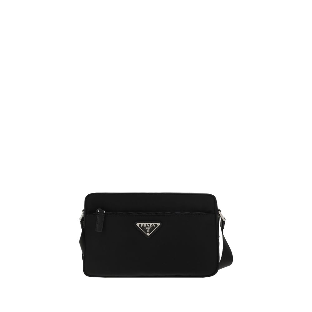Prada Schwarze Bos Taurus Kalbsleder Schultertasche
