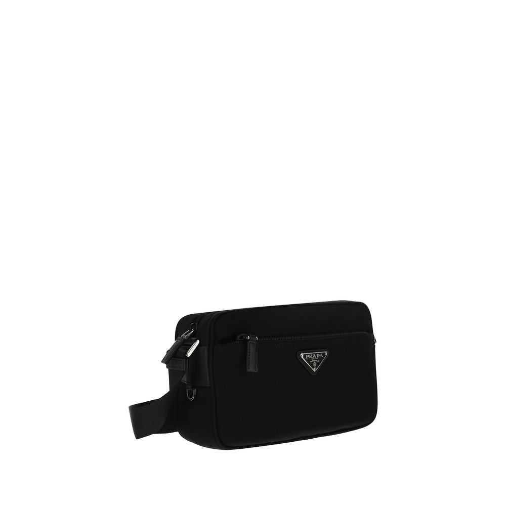 Prada Schwarze Bos Taurus Kalbsleder Schultertasche
