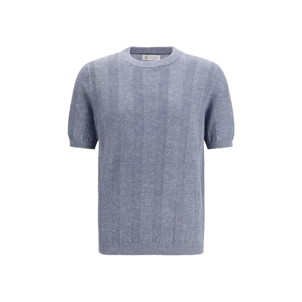 Brunello Cucinelli Blaues Leinen-T-Shirt
