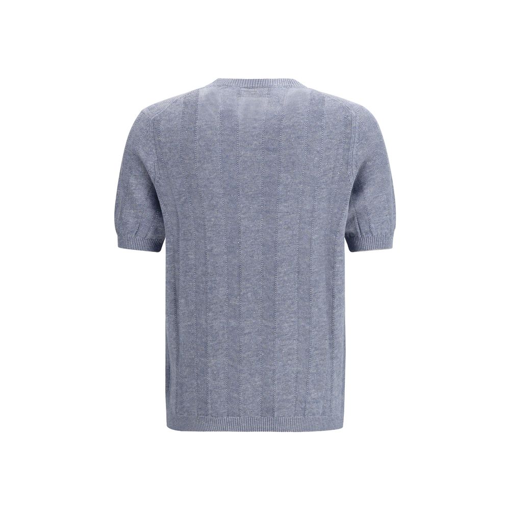 Brunello Cucinelli Blaues Leinen-T-Shirt