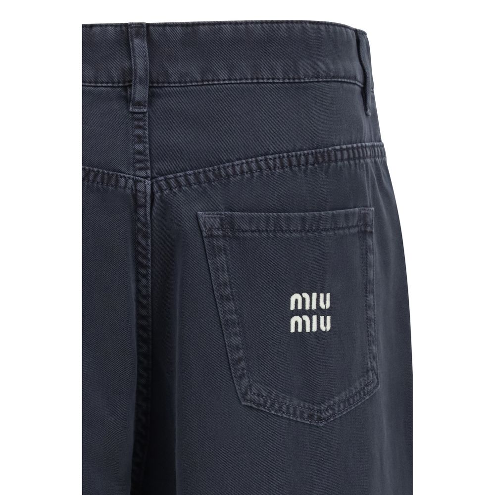 Miu Miu Blaue Baumwoll-Jeans mit ausgestelltem Bein