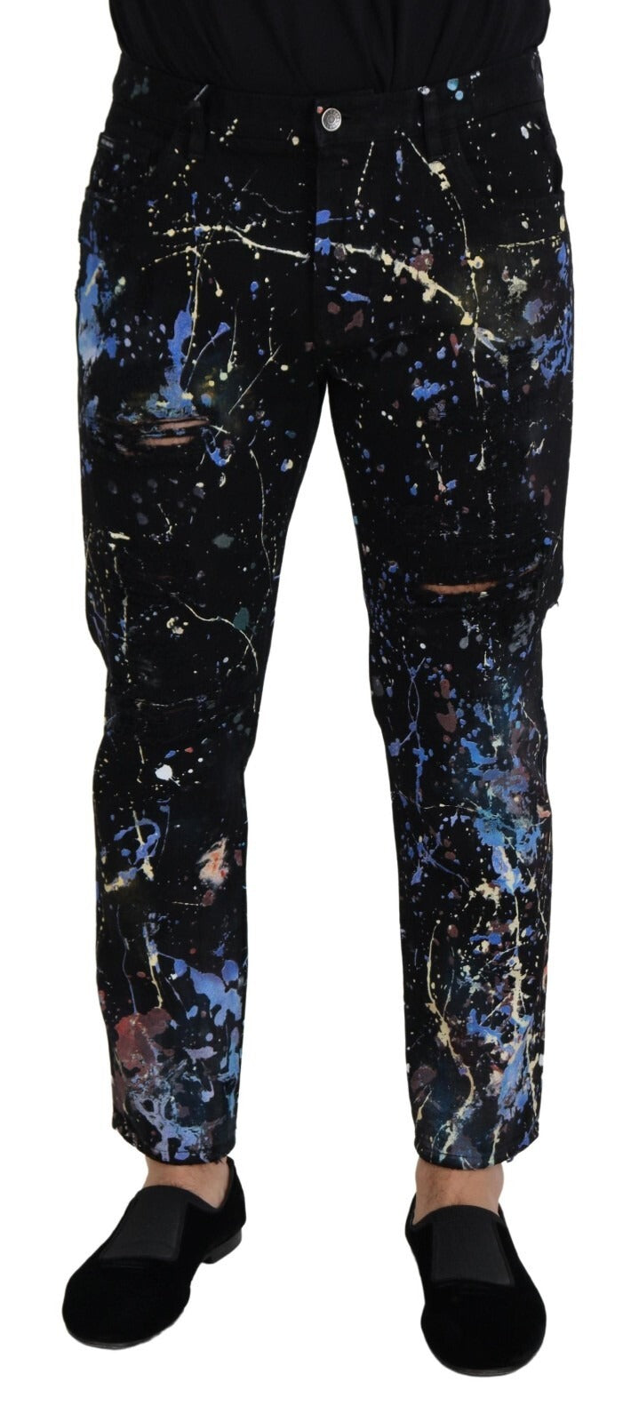 Dolce & Gabbana Black cotton jeans with paint-splatter print