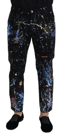 Dolce & Gabbana Black cotton jeans with paint-splatter print