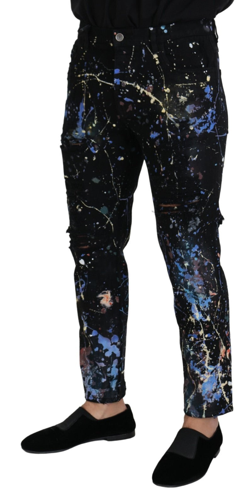 Dolce & Gabbana Black cotton jeans with paint-splatter print