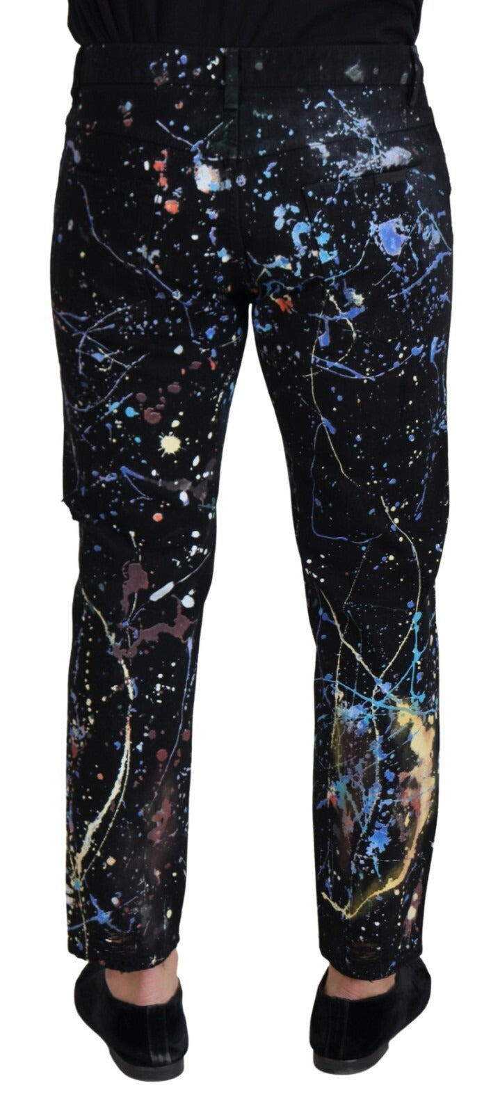 Dolce & Gabbana Black cotton jeans with paint-splatter print