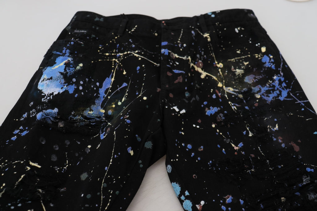 Dolce & Gabbana Black cotton jeans with paint-splatter print