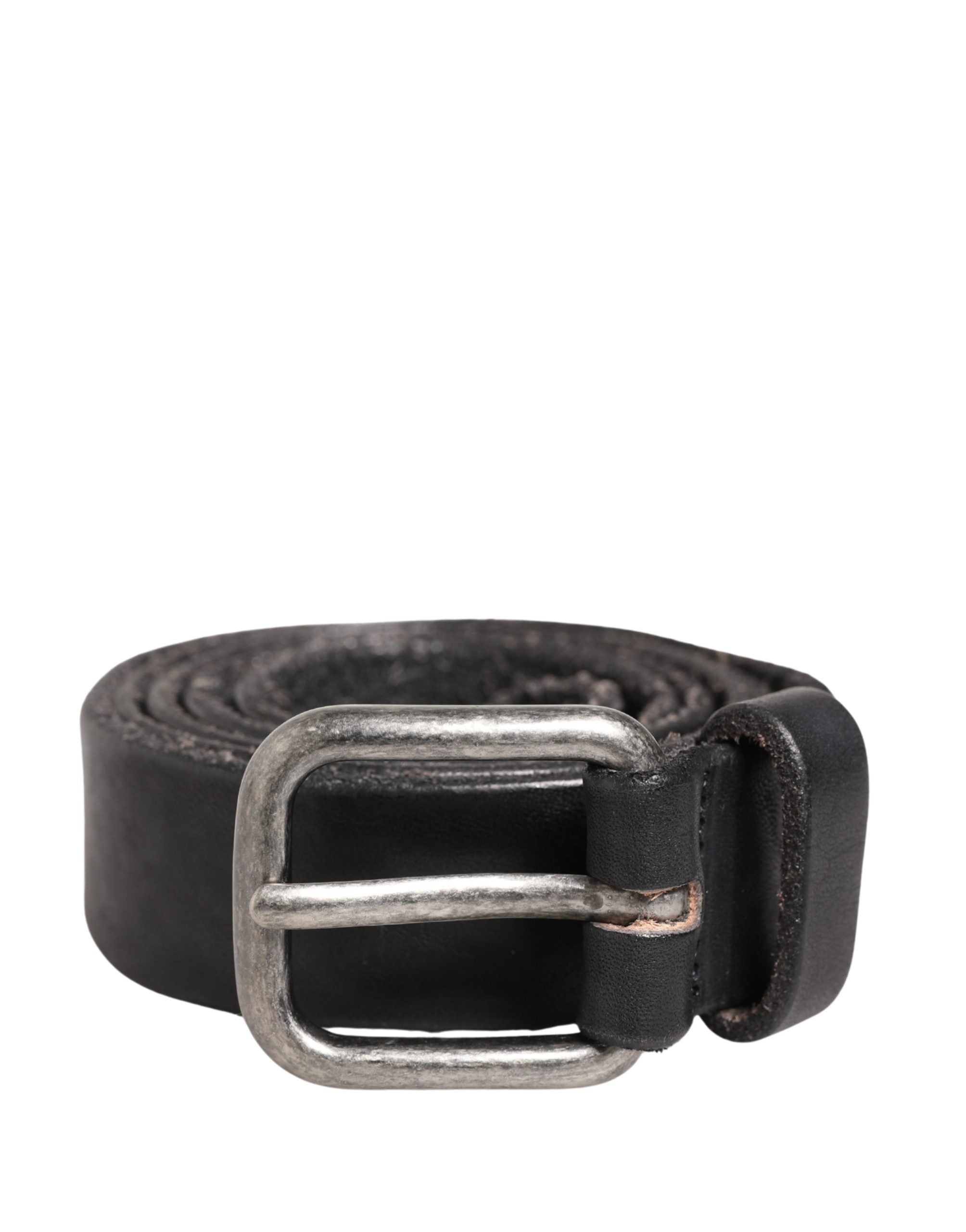 Daniele Alessandrini Men's Black Leather Belt with Metal Buckle