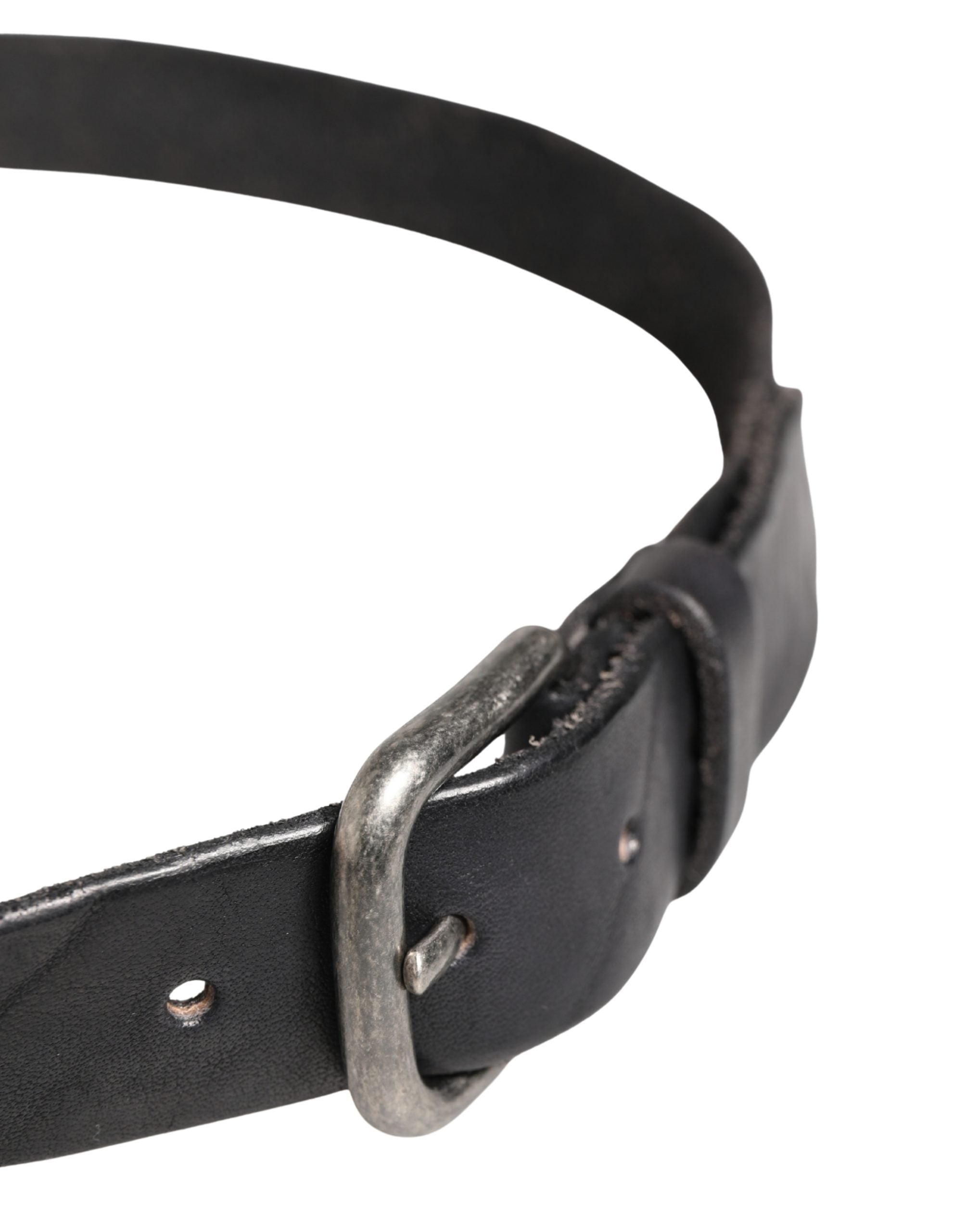 Daniele Alessandrini Men's Black Leather Belt with Metal Buckle
