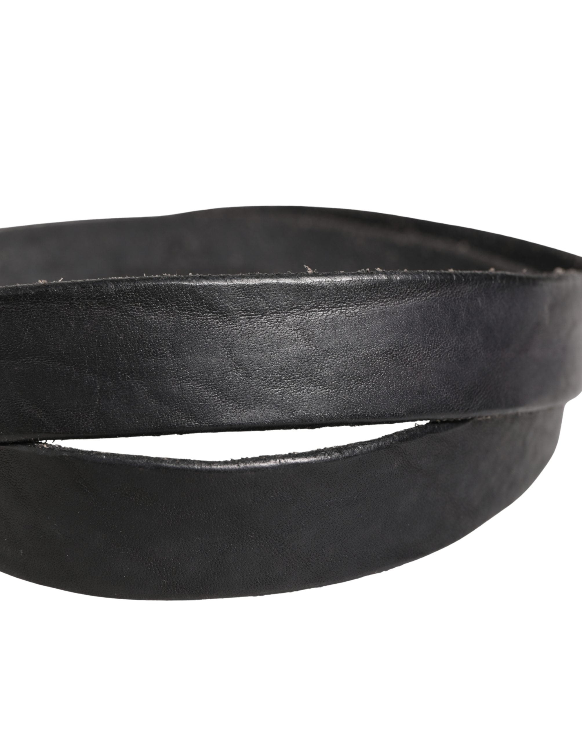 Daniele Alessandrini Men's Black Leather Belt with Metal Buckle
