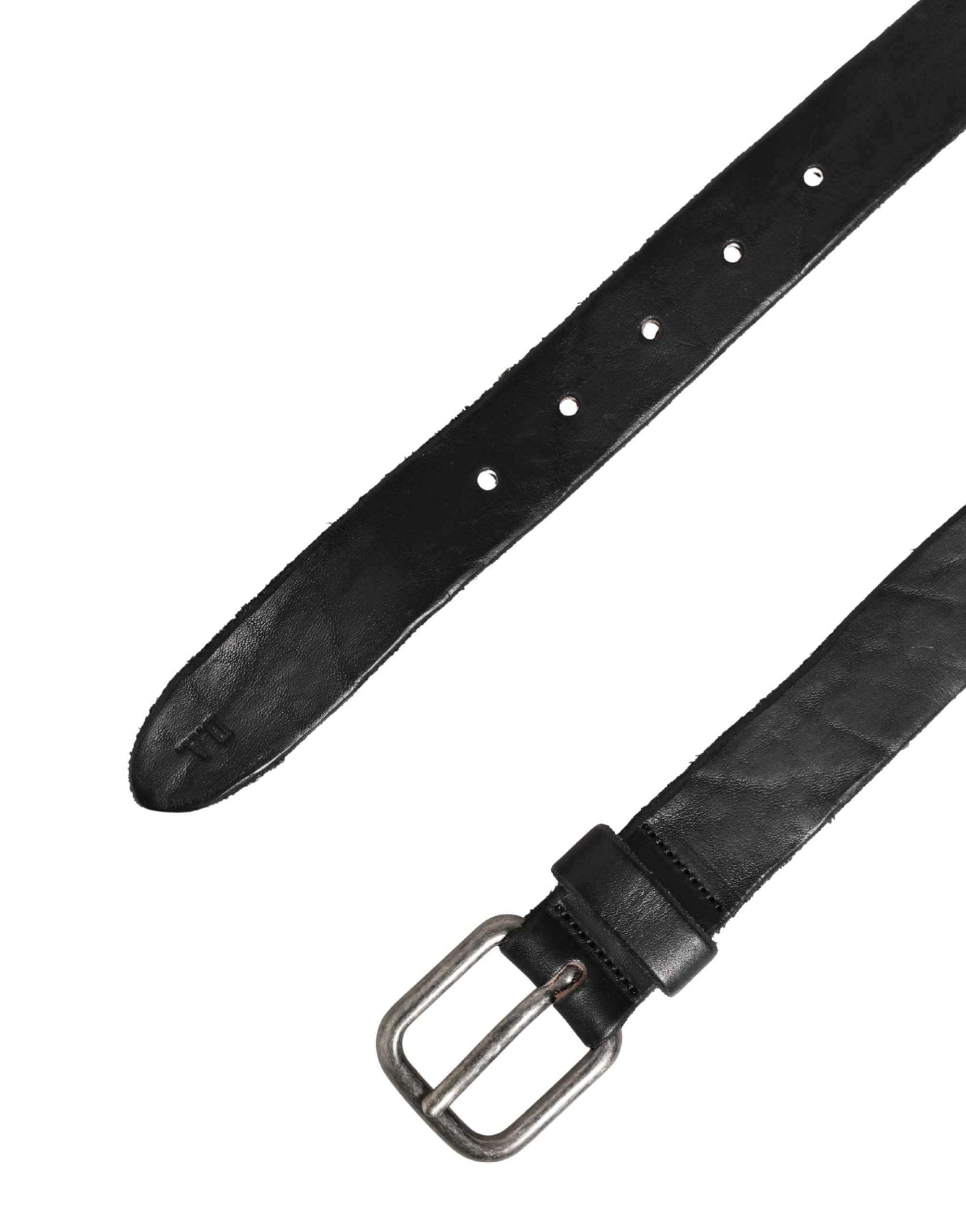 Daniele Alessandrini Men's Black Leather Belt with Metal Buckle