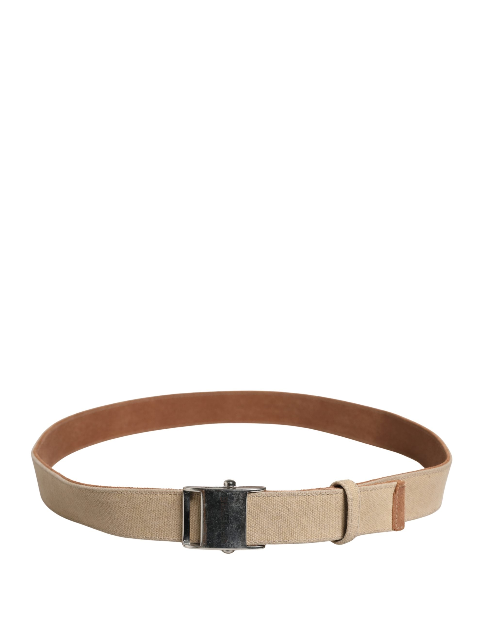 GF Ferre Men's Belt in Beige Canvas with Silver Metal Buckle