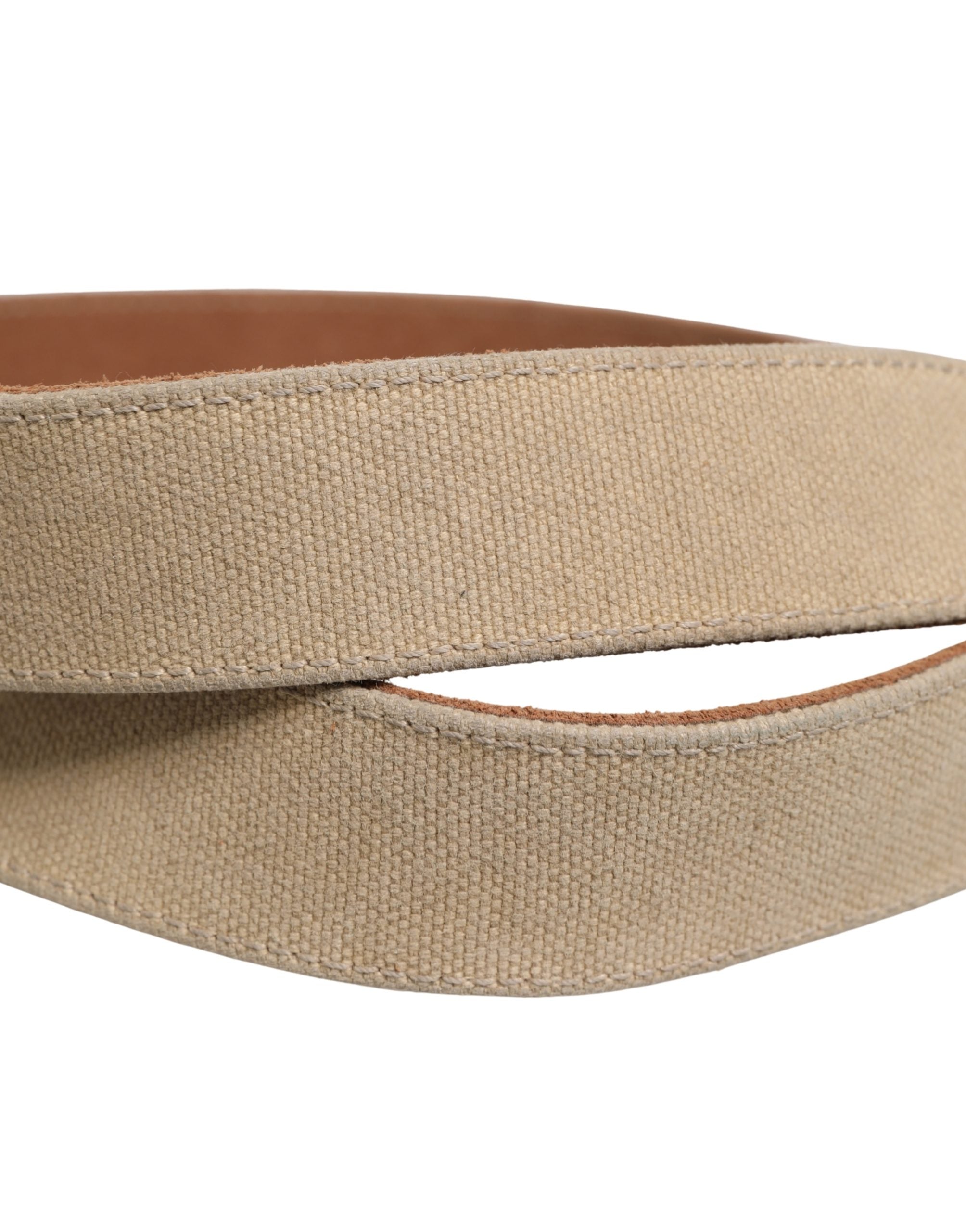 GF Ferre Men's Belt in Beige Canvas with Silver Metal Buckle