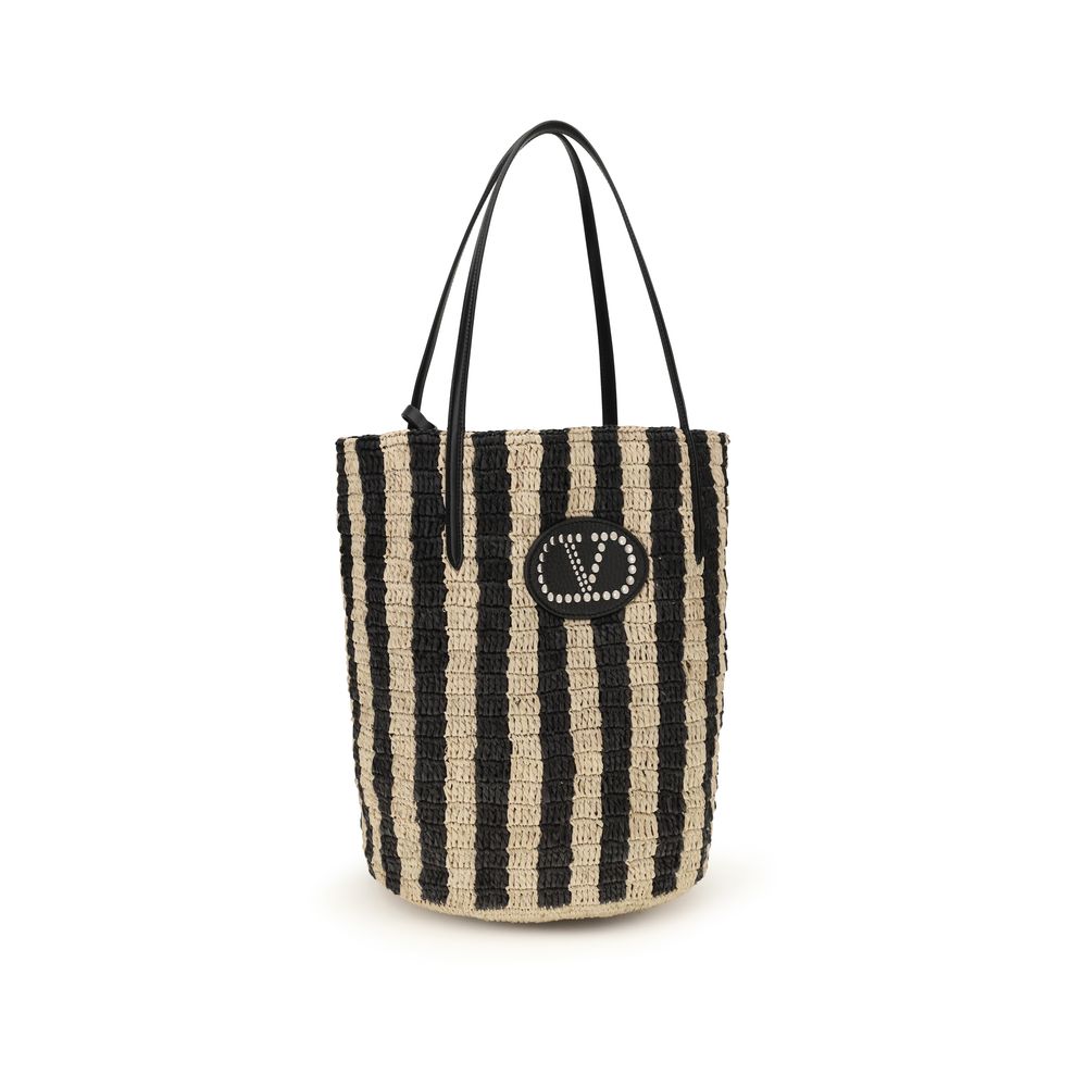 Valentino Garavani Schwarze Raffia-Eimer-Tasche