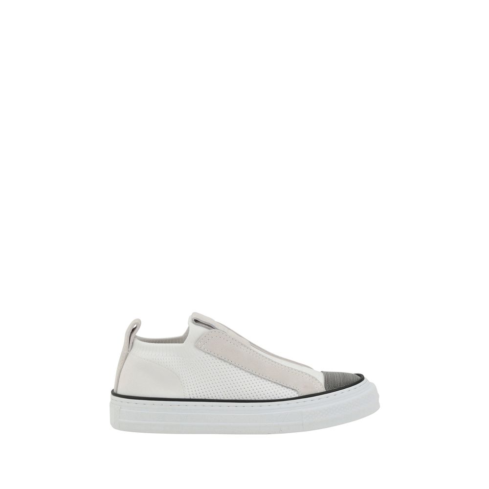 Brunello Cucinelli White Nylon Low-Top Sneakers