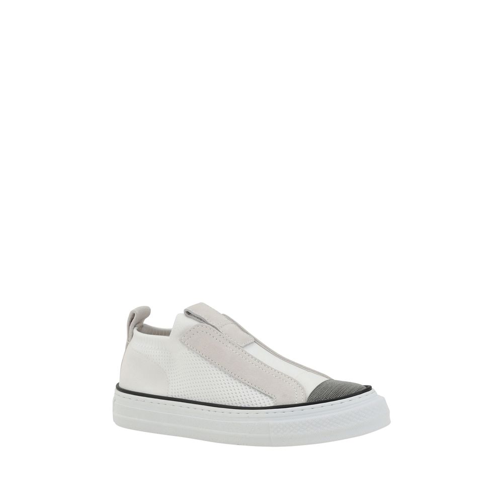 Brunello Cucinelli White Nylon Low-Top Sneakers