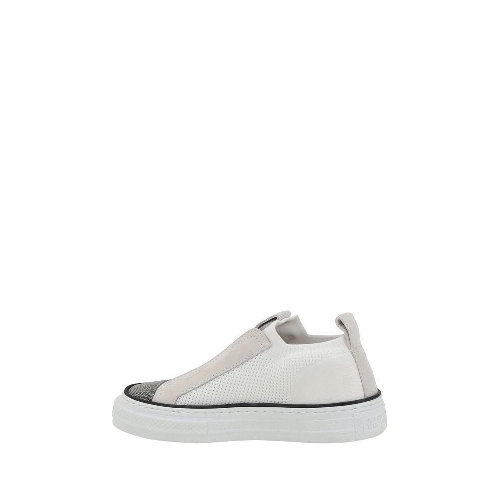 Brunello Cucinelli White Nylon Low-Top Sneakers