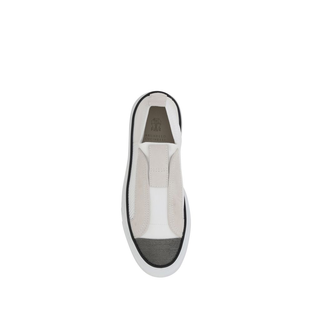 Brunello Cucinelli White Nylon Low-Top Sneakers
