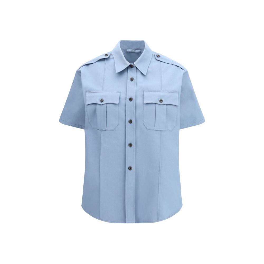Prada Blaues Baumwoll-Kurzarmhemd