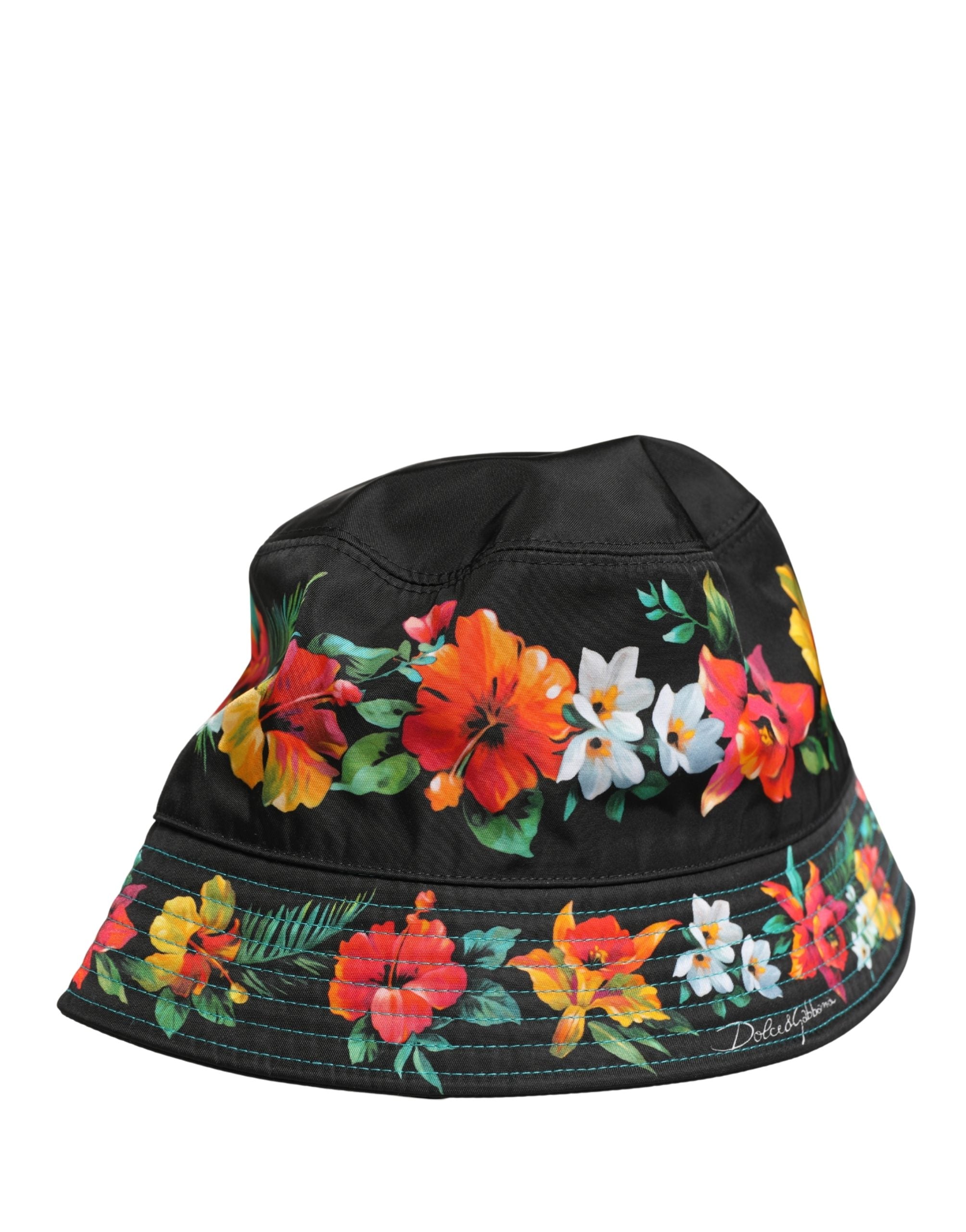 Dolce & Gabbana Men's Black Floral Print Nylon Bucket Hat