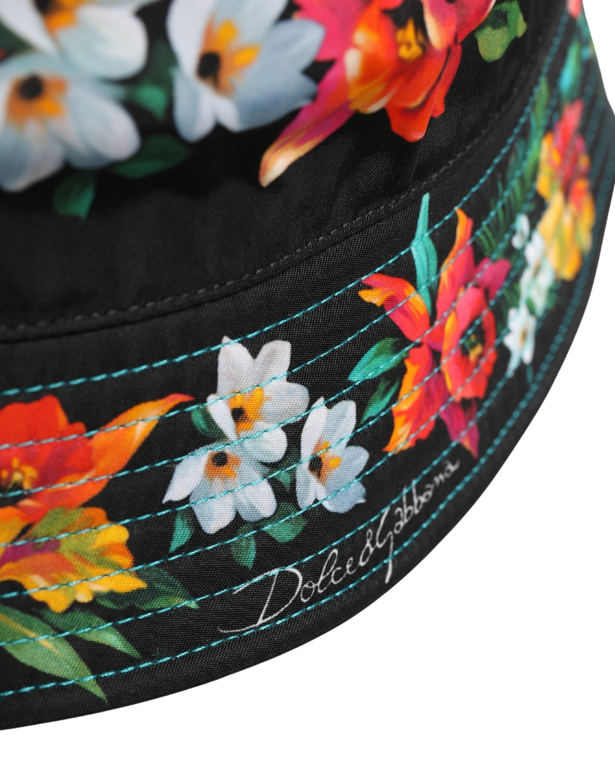 Dolce & Gabbana Men's Black Floral Print Nylon Bucket Hat