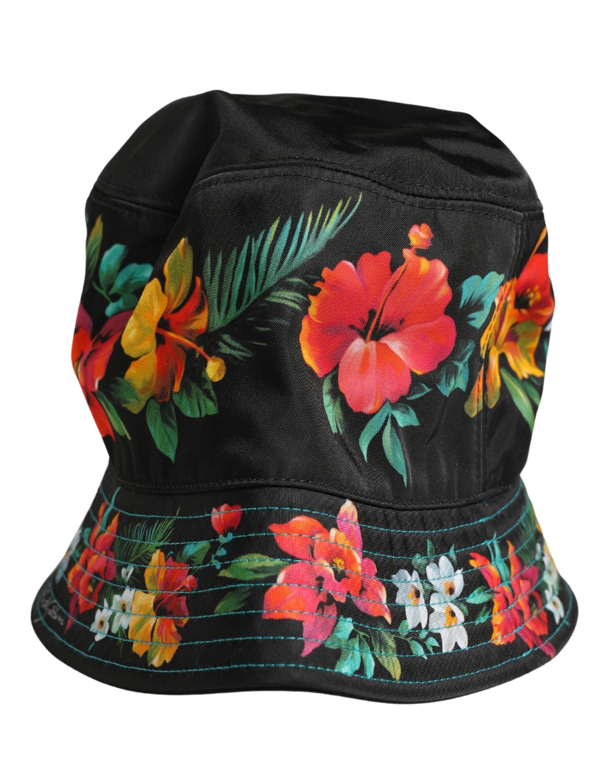 Dolce & Gabbana Men's Black Floral Print Nylon Bucket Hat