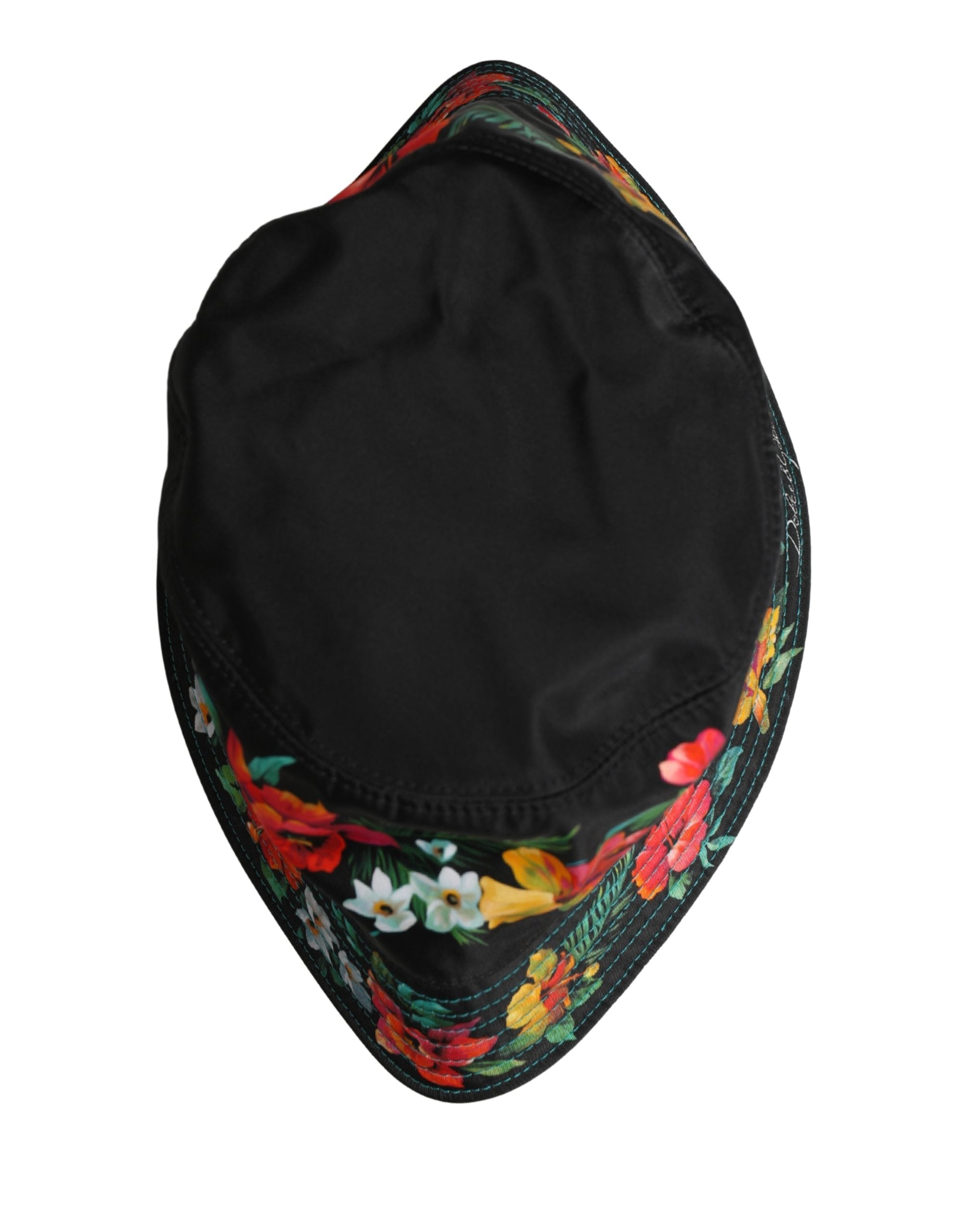 Dolce & Gabbana Men's Black Floral Print Nylon Bucket Hat