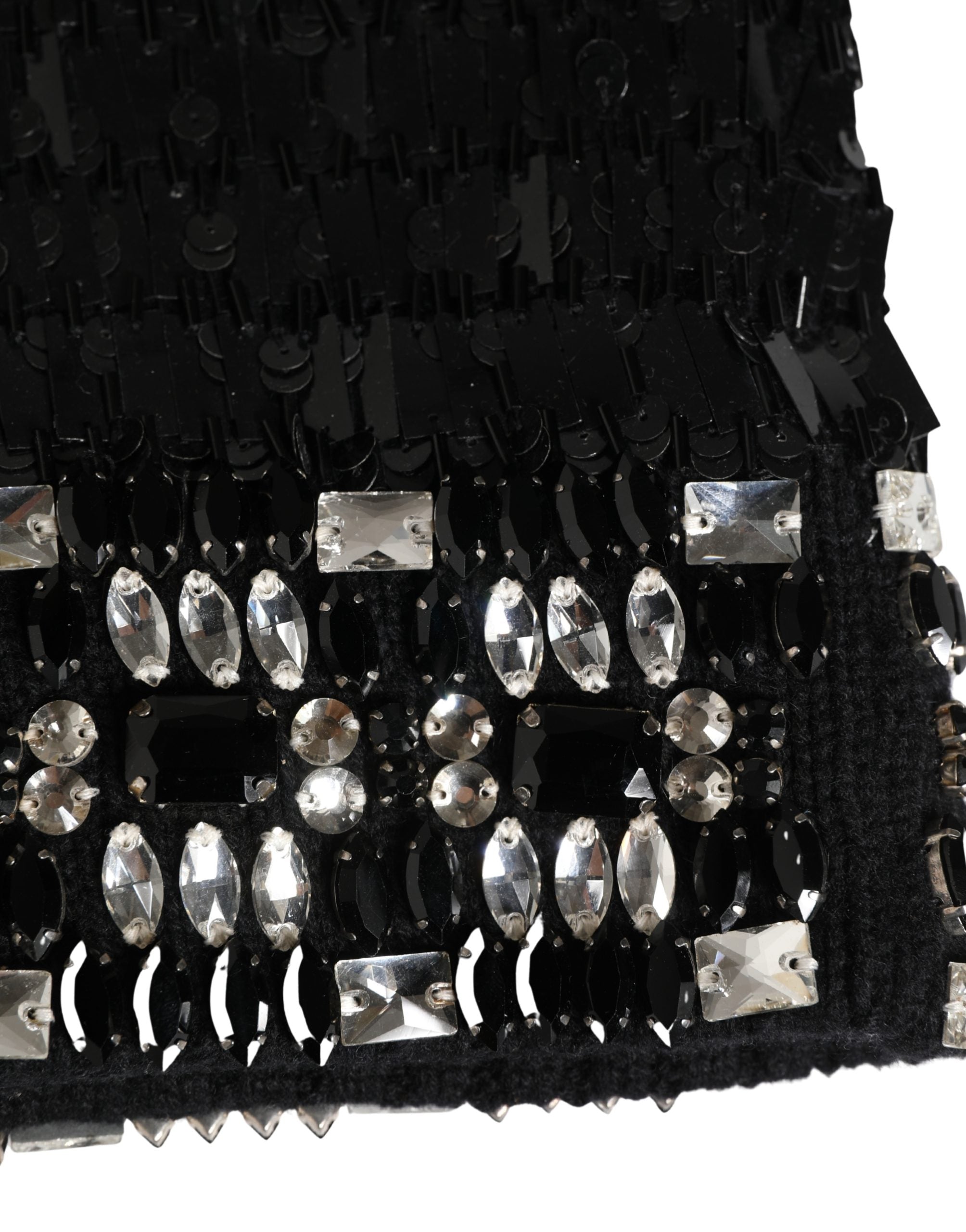 Dolce & Gabbana Black Wool Balaclava with Crystal Embellishment