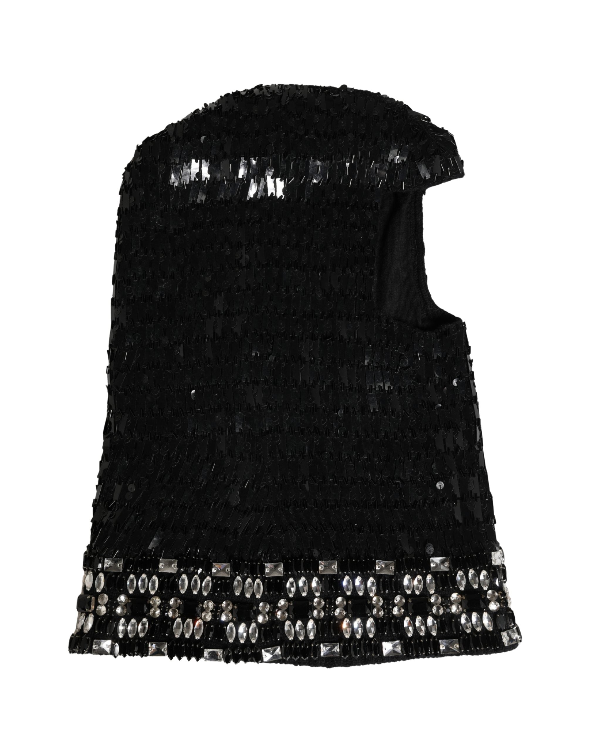 Dolce & Gabbana Black Wool Balaclava with Crystal Embellishment