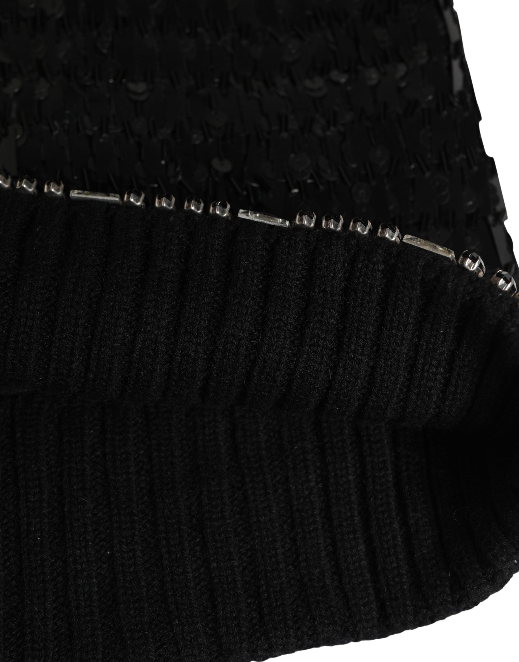 Dolce & Gabbana Black Wool Balaclava with Crystal Embellishment