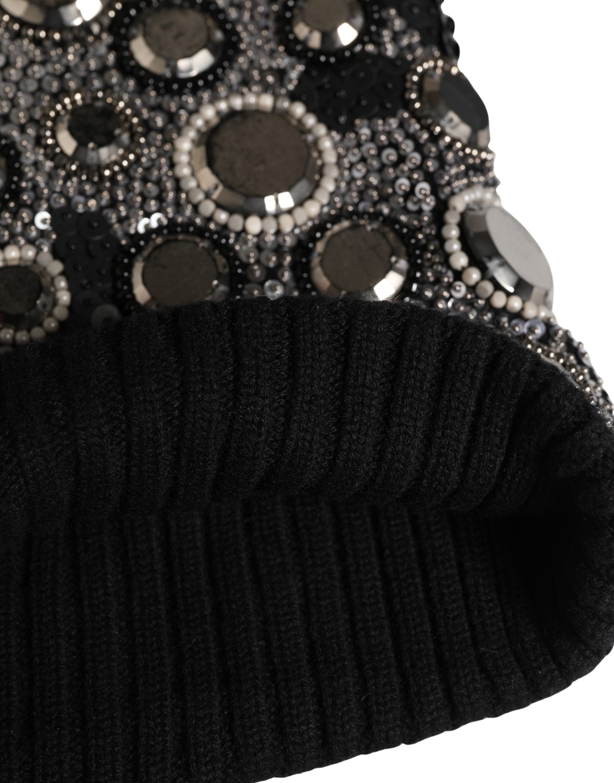 Dolce & Gabbana Black Wool Balaclava with Crystal Embellishment