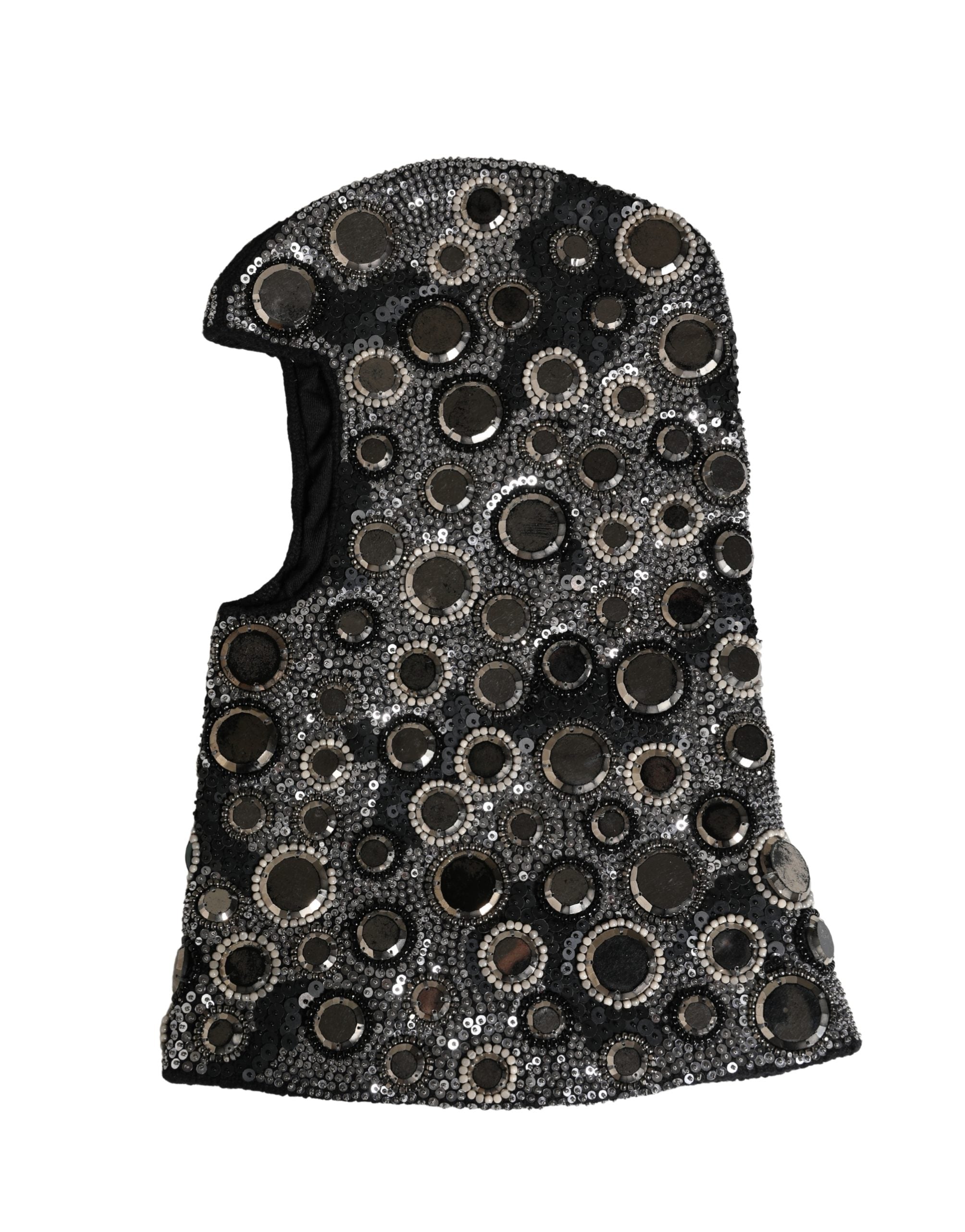 Dolce & Gabbana Black Wool Balaclava with Crystal Embellishment
