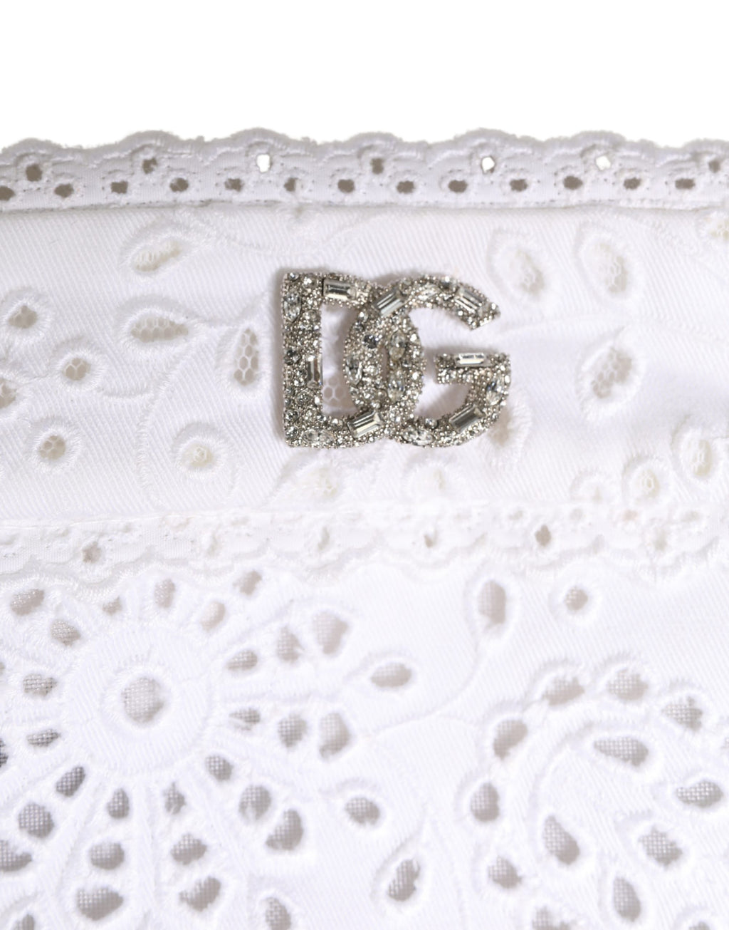 Dolce & Gabbana Weiße Baumwoll-Kopfbedeckung mit DG-Kristallstickerei