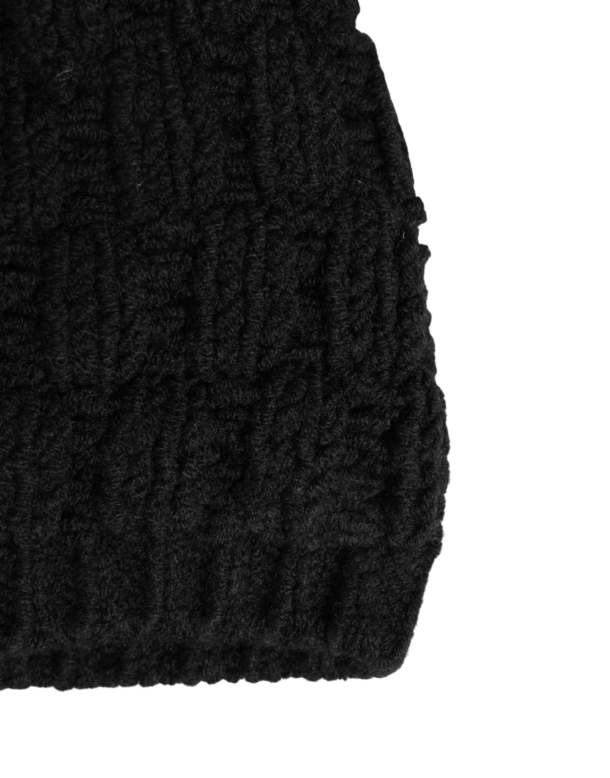 Dolce & Gabbana Schwarze Strickmütze aus Acryl mit Pelzbesatz