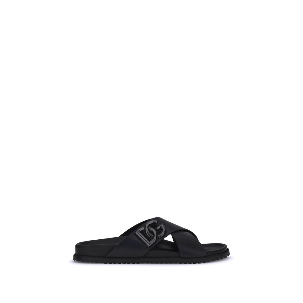 Dolce & Gabbana Schwarze Sandalen aus Kalbsleder Bos Taurus
