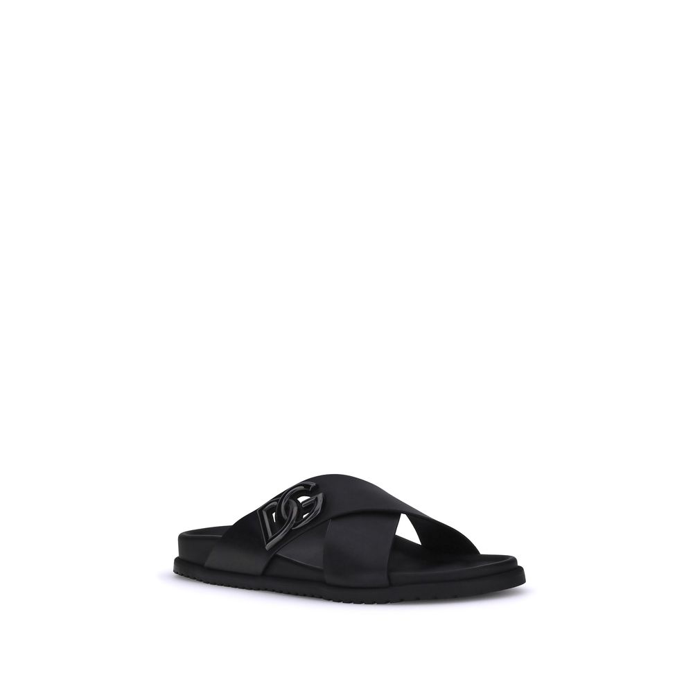 Dolce & Gabbana Schwarze Sandalen aus Kalbsleder Bos Taurus