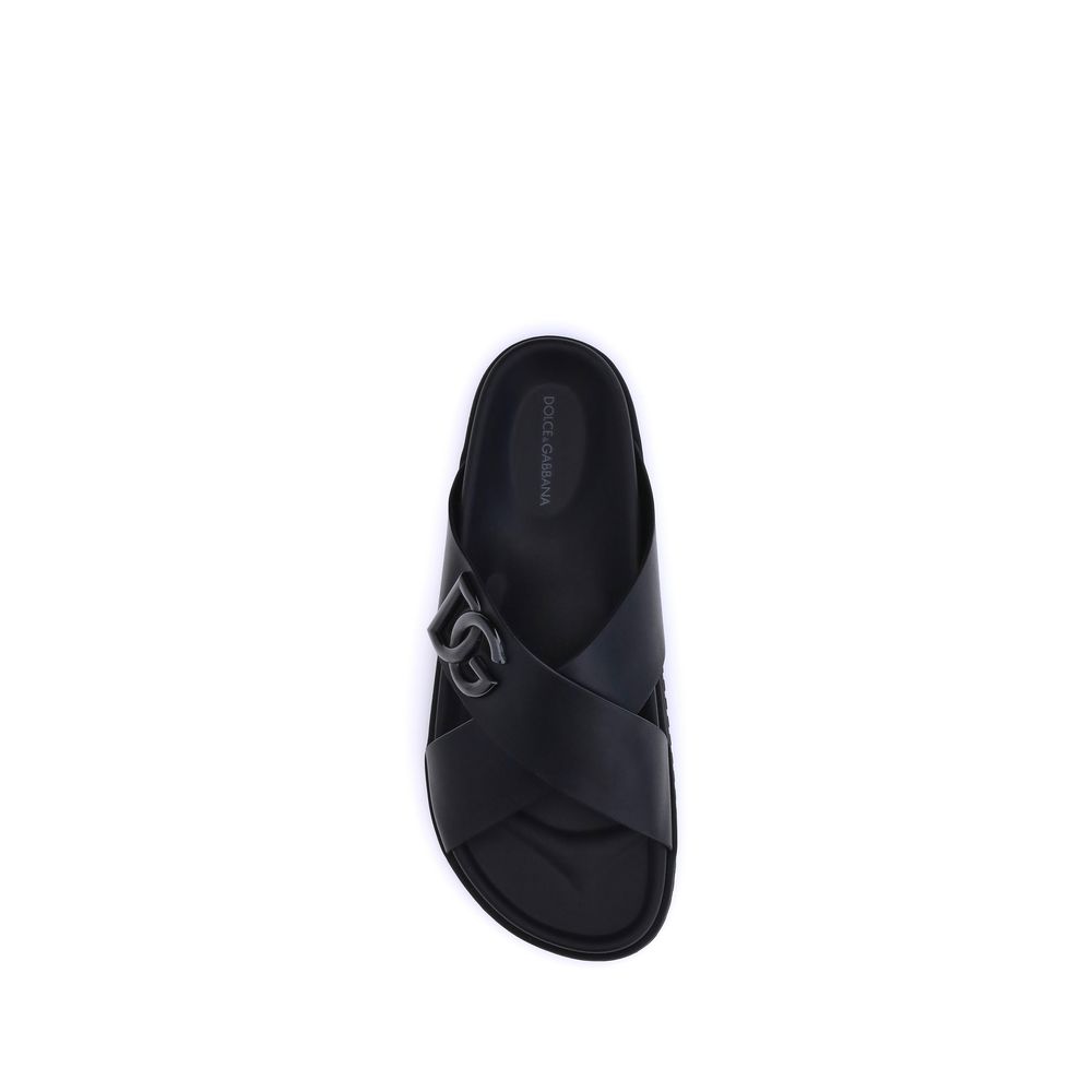 Dolce & Gabbana Schwarze Sandalen aus Kalbsleder Bos Taurus
