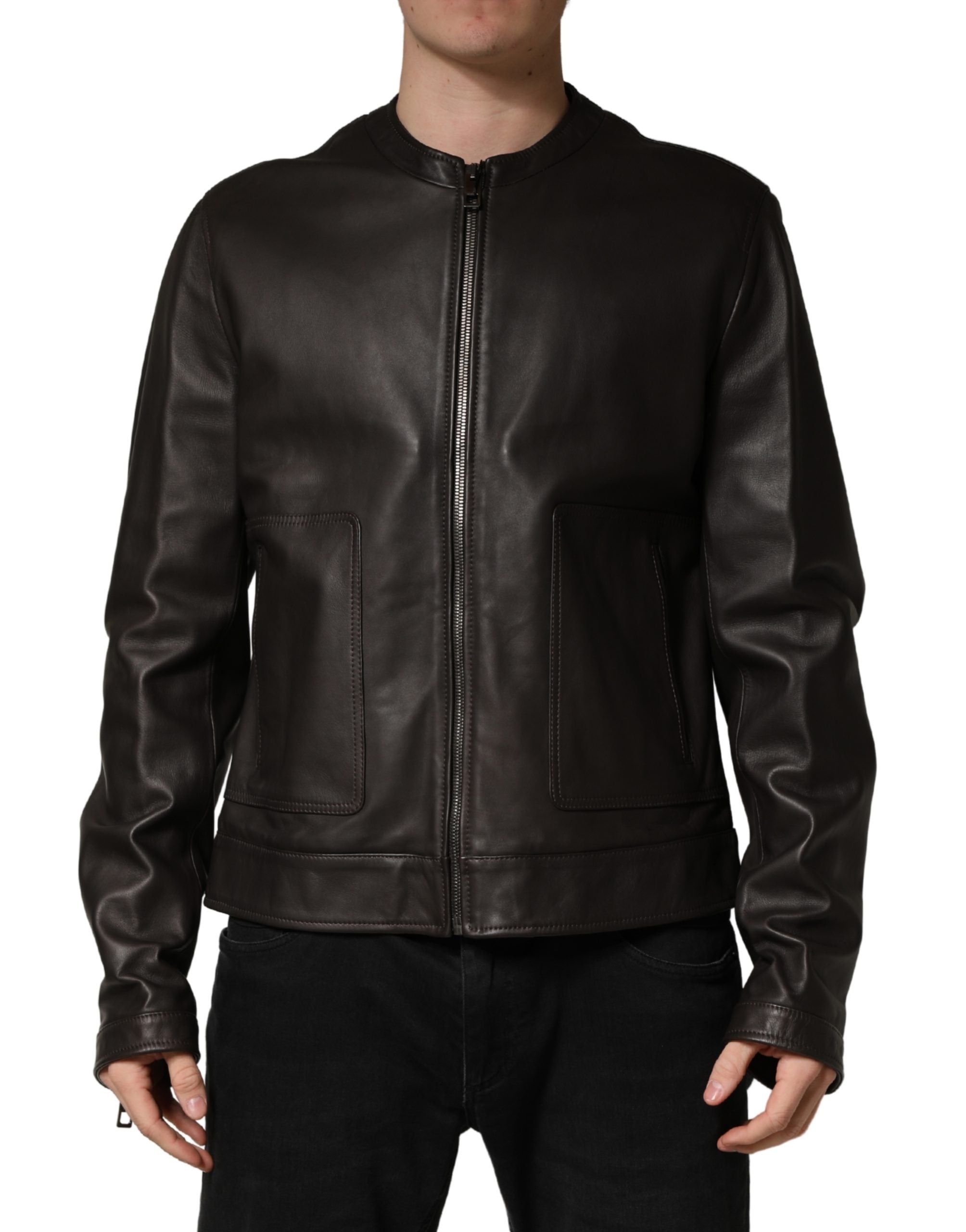 Dolce & Gabbana Black Lambskin Leather Zipper Biker Jacket