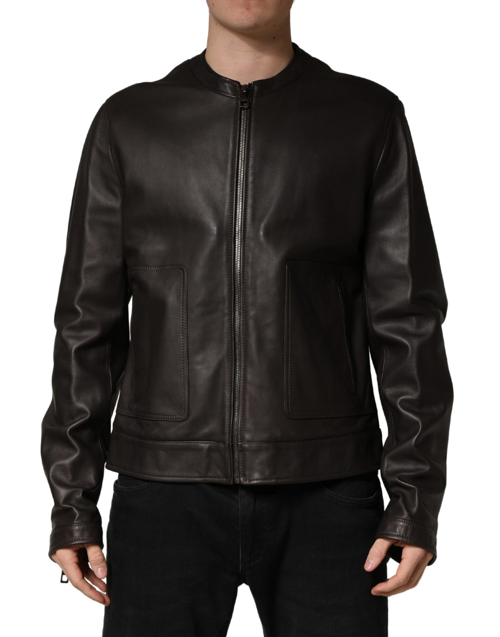 Dolce & Gabbana Black Lambskin Leather Zipper Biker Jacket