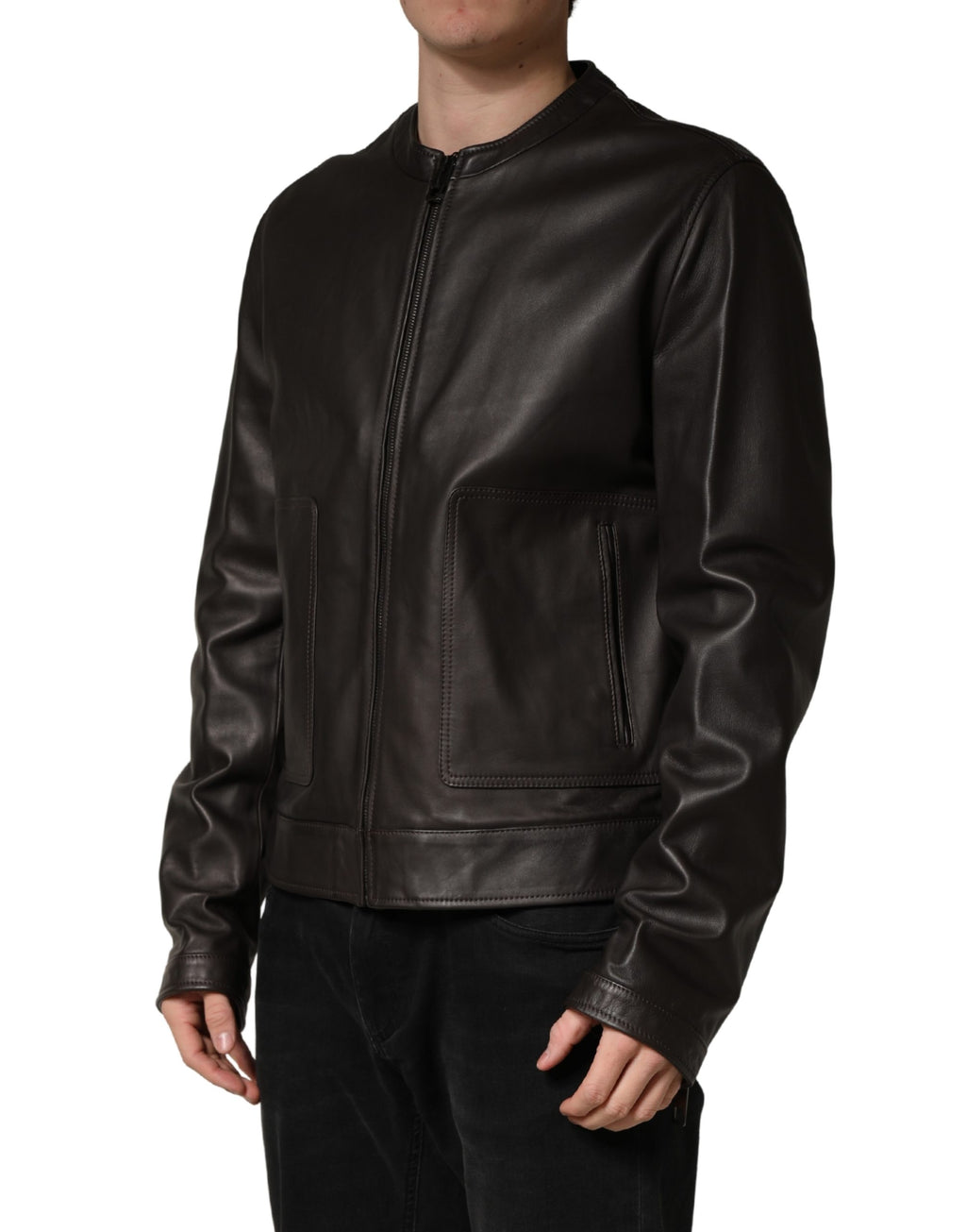Dolce & Gabbana Black Lambskin Leather Zipper Biker Jacket