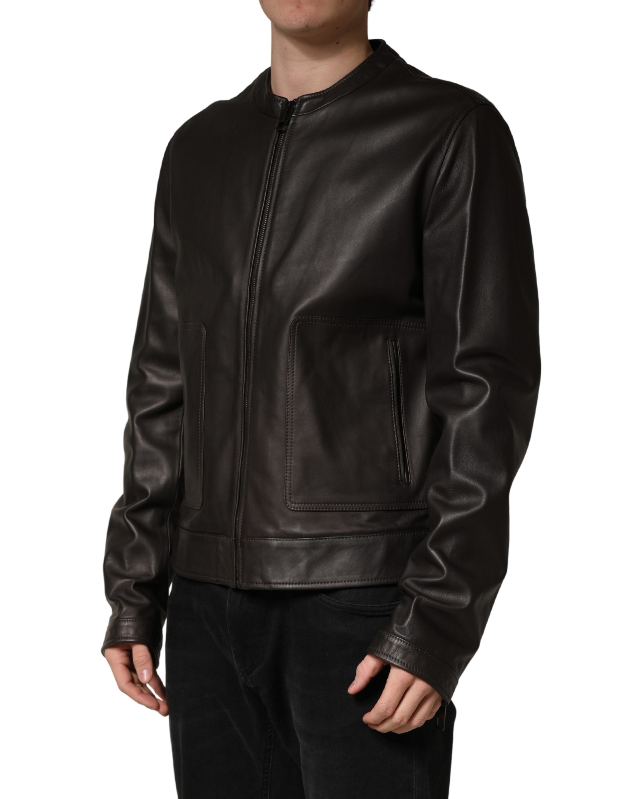 Dolce & Gabbana Black Lambskin Leather Zipper Biker Jacket